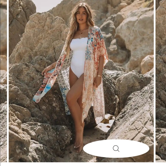 IZZIE PRINTED KAFTAN - CORAL TURQUOISE - Picture 3 of 4